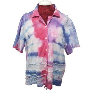 Hand Dyed Button Down Embroidered Blouse Size 2x Plus